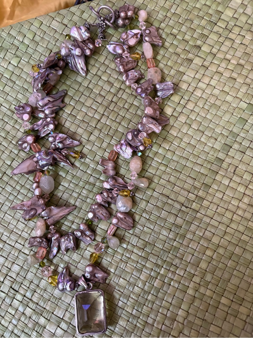 Baroque Freshwater Pearl and Bead Statement Necklace with semi precious